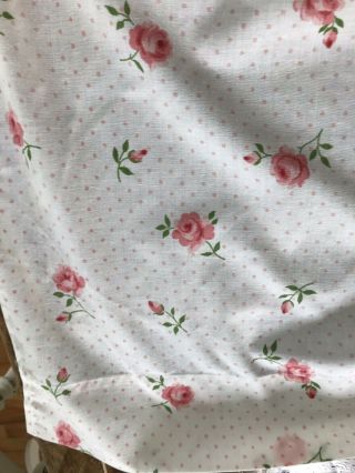 Vtg Cannon Twin Size Fitted & Flat Bed Sheet Pink Rose Fabric Dots Roses Set 2