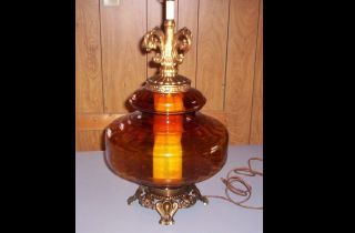 Large Gold / Amber Falkenstein Mid Century Glass Globe Lamp 1960 