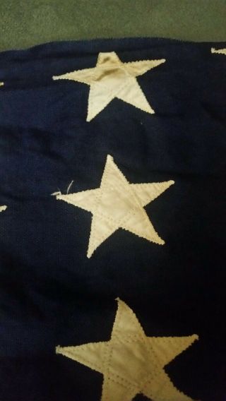 1940s WWII Era 48 Star American Flag Sewn Stars BullDog Bunting 3’6” X 6’8”. 7
