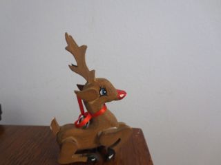 Cute Vintage Wooden Rudolph The Red Nose Reindeer Ornament