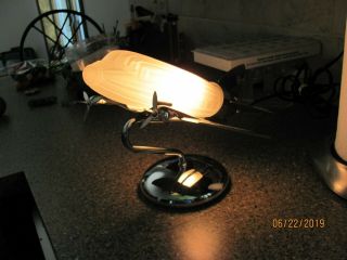 Art Deco Style Chrome & Frosted Glass Dc - 3 Airplane Desk Lamp