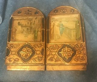 Vintage Italian Hand Crafted Gold And Black Florentine & Art Wooden Bookends