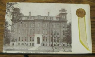 Rppc Vintage Postcard Illinois Wesleyan University Bloomington Il W/ Mini Ribbon