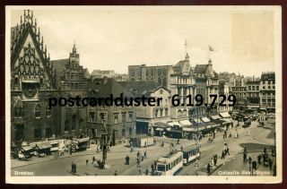 729 - Germany Breslau/ Poland Wroclaw 1932 Town Square.  Trams.  Real Photo Pc