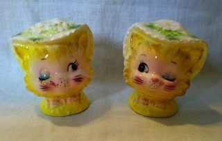 Vintage Enesco Miss Priss Winking Kitty Cat Salt And Pepper Shakers