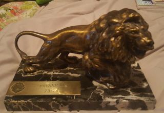 Vintage Lions Club Presidents Trophy On Marble Base Bronz Lion