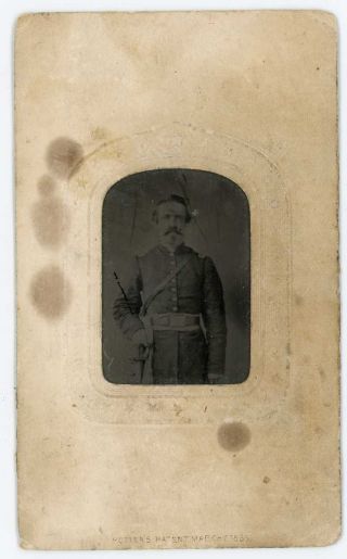 Civil War Soldier Tintype In Patriotic Paper Mount