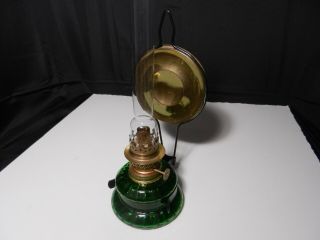 Kosmos Oil Lamp W Reflector Green Glass Base 4 1/2 " D Clear 9 1/2 " T Chimney