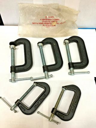 5 Vintage Craftsman " C " Clamps Malleable Model 3 / 66674,  2 / 66673