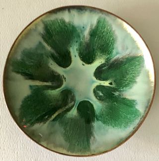1950s Mid Century Modern Enamel on Copper Creamy Green Bowl Hand Made 3