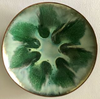 1950s Mid Century Modern Enamel on Copper Creamy Green Bowl Hand Made 4