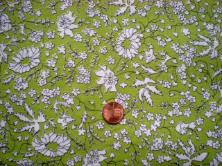 White Floral On Chartreuse Full Vtg Feedsack Quilt Sewing Doll Clothes Craft