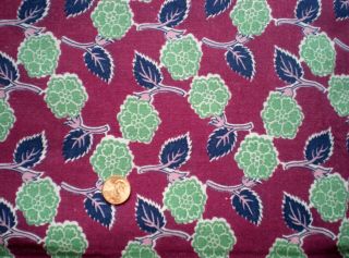 Floral Intact Feedsack Quilt Sewing Doll Clothes Craft Fabric Wine Green Navy