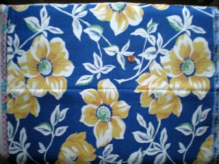Large Floral On Navy Full Vtg Feedsack Quilt Sewing Doll Clohtes Craft Fabric