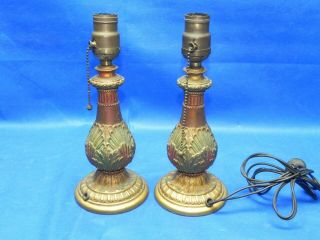(2) Antique Cast Iron Table Lamps 1920 