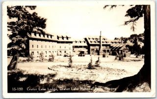 Crater Lake National Park Oregon Rppc Postcard Lodge Building Sawyer Photo 1939