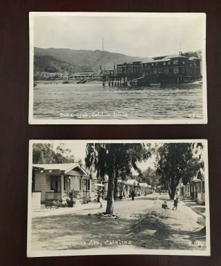 2 Vintage Catalina Island Photo Postcard Tuna Club & Despanso Ave