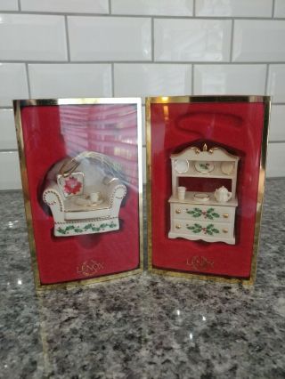 2 Lenox Holiday Home Ornaments Hutch & Chair La