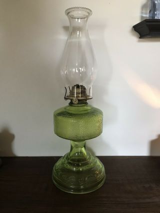 Antique Oil Kerosene Glass Lamp - Green - Eagle