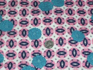 Full Vintage Feedsack: Pink Circles,  Navy Shapes And Turquoise Flowers
