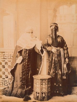 Vintage Albumen Photo Middle East Egypt Two Traditional Veiled Women