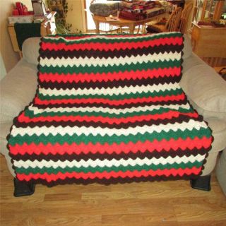 Vintage Large Heavy Winter Crocheted Afghan Shell Christmas Colors,  50 