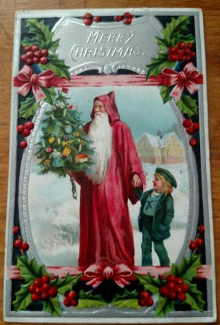 Vintage Christmas Tree Red Suit Old World Santa,  With Child,  Germany