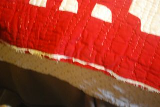 vintage quilt red and white hand stitched 84x72 2