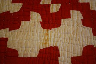 vintage quilt red and white hand stitched 84x72 3