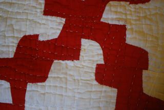 vintage quilt red and white hand stitched 84x72 6
