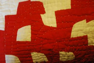 vintage quilt red and white hand stitched 84x72 7
