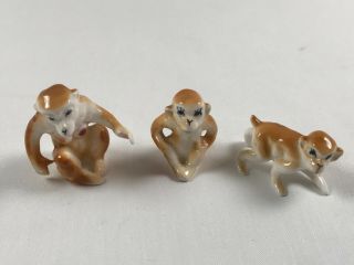 3pc Vintage Miniature Bone China Figurines Monkey Family Baboon Ceramic Animals