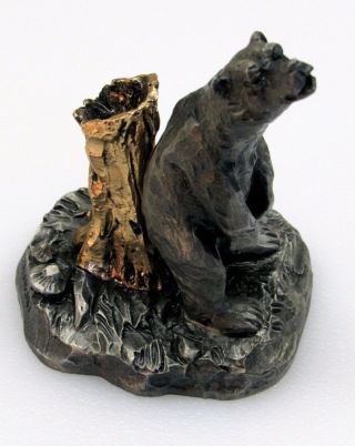 Phillip Kraczkowski Rare 1975 Worcester Pewter Grizzly Bear Scratching On Tree