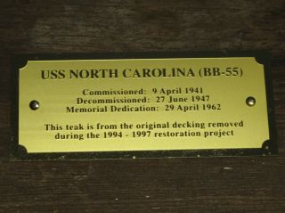U.  S.  S.  North Carolina Wood Deck Relic Piece BB - 55 WWII Battleship Teak RARE 6