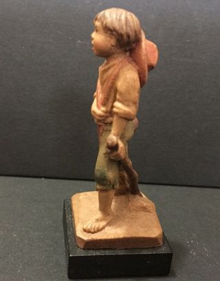 Vintage Anri Italy Boy Figure Walking Stick Traveler Hand Carved Wood 2.  5 in 4