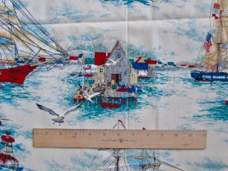 Vtg House ' N Home Ships Fishing Village Lighthouse Fabric 48 x 88 4
