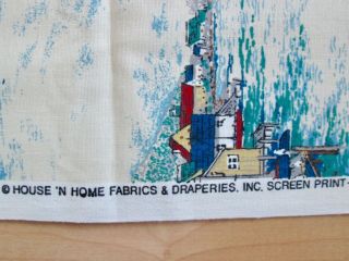 Vtg House ' N Home Ships Fishing Village Lighthouse Fabric 48 x 88 5