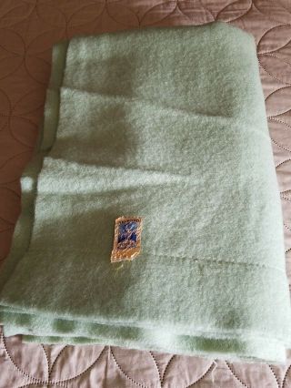 Vintage Kenwood Virgin Wool Green Blanket Made In Usa 78 " X 54 " Pre - Owned