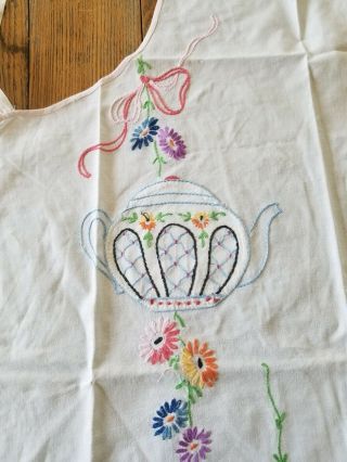 Vintage Full Body Apron Handmade Embroidery Flowers Teapot 2