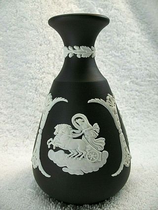 Wedgwood England Black Basalt Jasperware Tapered Bud Vase 4 3/4 " Evc