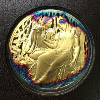 1971 Shakespeare Romeo & Juliet 1.  25 Oz Sterling Silver Medal - Rainbow Toning