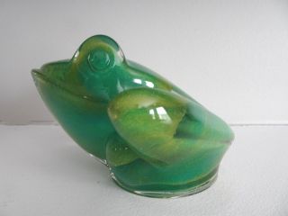 Signed Daum France Crystal Green Frog Toad Paperweight Figurine 5 " Art Glass