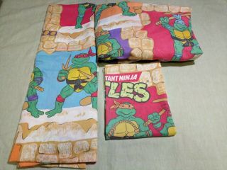 Vtg Teenage Mutant Ninja Turtle 1988 Twin Sheet Set Fitted Flat Pillowcase