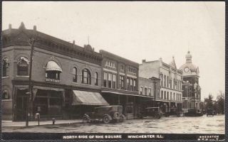 Winchester,  Il Rppc 1926 Main Street North Side Of Square H.  H.  Bregston Photo