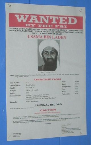 Usama Bin Laden Poster Pre 9/11 Wanted By Fbi