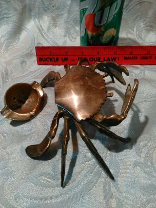 Vintage Solid Brass Crab Trinket Jewelry Box Hinged,  With Ashtray Coastal Decor