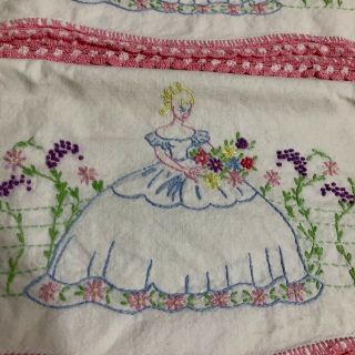 Vintage Southern Belle Set Of 2 Pillow Cases Hand Crocheted And Embroidered Pink