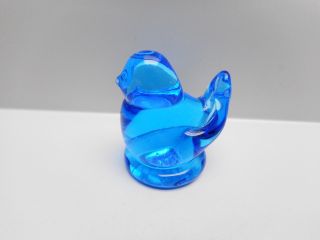 Vintage - Blue Glass Bird Figurine - Paper Weight - Signed " Leonard 1991 "