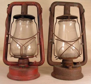 2 Antique Dietz Hy - Lo Oil Kerosene Lantern Barn Lamps 1 Globe Mkd Buhl 0 Tubular