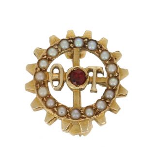 Theta Tau Badge - 14k Gold Ruby Seed Pearls Engineering Fraternity Greek Society